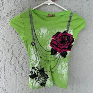 Y2k rose green top
